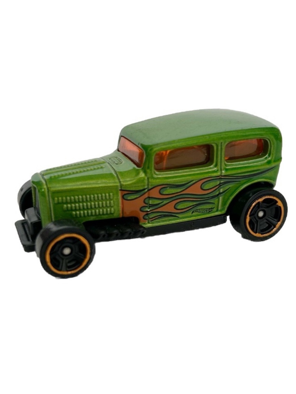 Vintage 2001 Hot Wheels Midnight Otto Diecast Toy Car Shiny Green Orange Flames